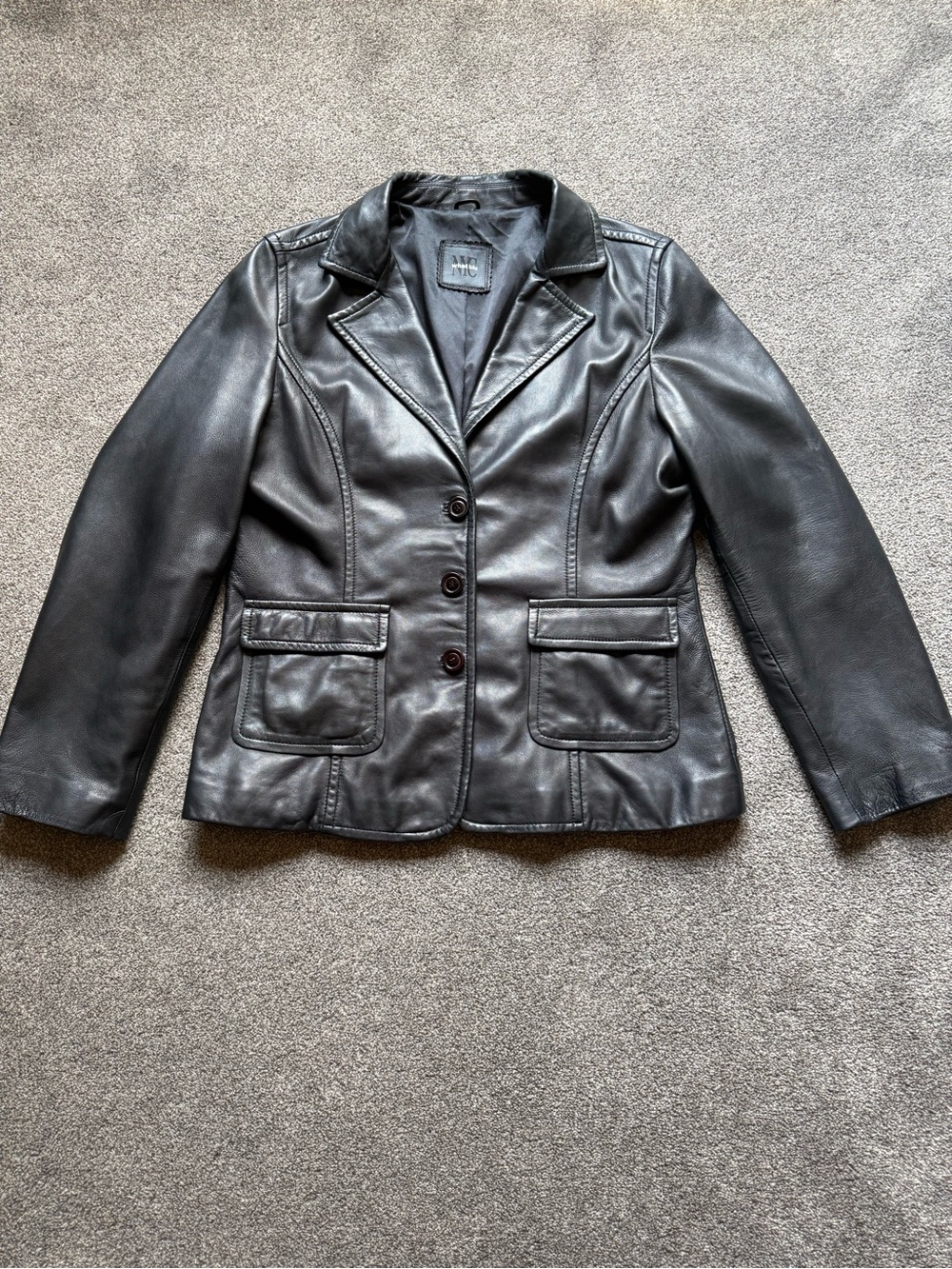 Classic Black Leather Button-Front Women's Jacket